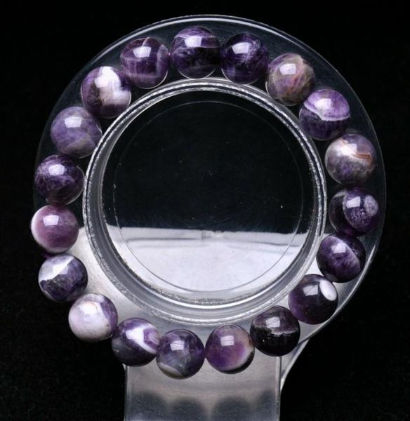 

10mm natural dream purple amethyst crystal round beads bracelet6257147, Black