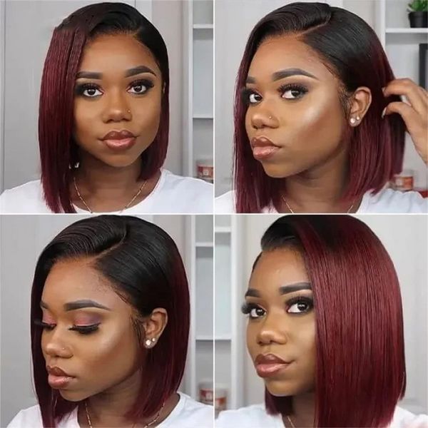 

short bone straight bob wig hd transparent lace wig orange ginger lace front human hair wigs for women highlight wig human hair short wine r, Black;brown
