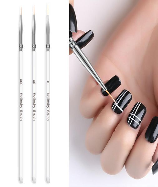 

3pcsset nail art brush kolinsky crystal acrylic thin liner drawing pen painting stripes flower 2 side nail art manicure tools8120074, Yellow