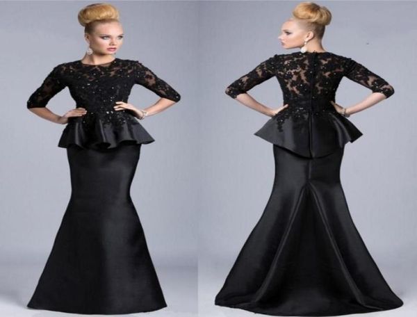 

2020 mother of the bride dresses mermaid jewel neck 34 sleeves lace appliques beaded peplum plus size party dress black evening g6564174, Black;red