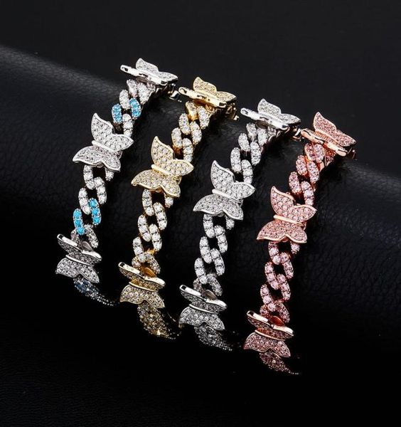 

personalized butterfly chains 8mm cuban link chain bracelet iced out cubic zirconia bangle bracelets hip hop charm jewelry for wom7015844, Black