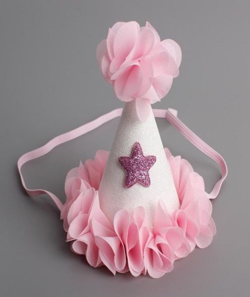 

new cute newborn mini chiffon girls infant petals crown hat caps flowers headbands for baby girls birthday party hats hair accesso8126350, Slivery;white