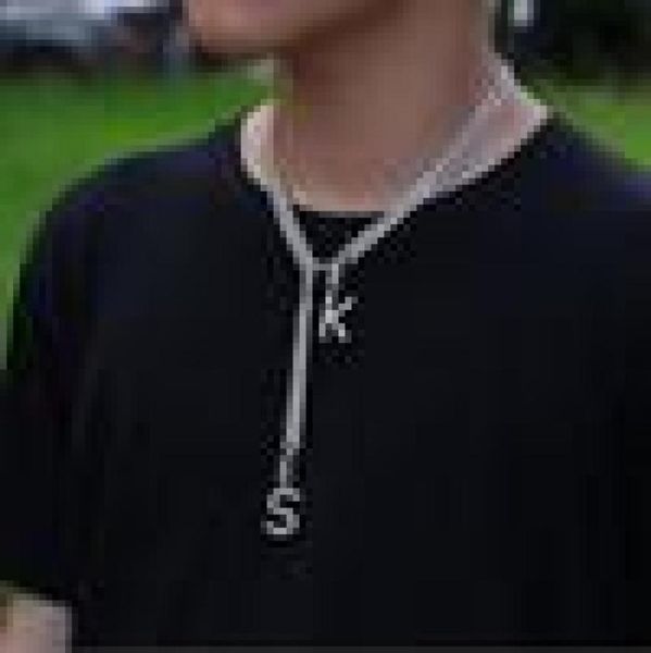 

8mm iced out cuban chain custom 2 letters pendant necklaces charm necklace for men women gold silver hip hop jewelry1254979, Black