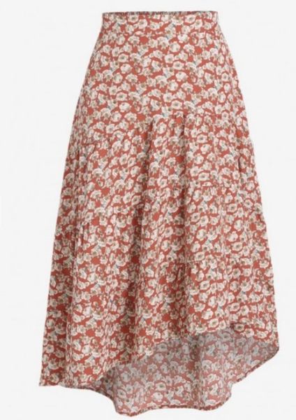 

skirts summer floral asymmetrical high low hem midi skirt, Black
