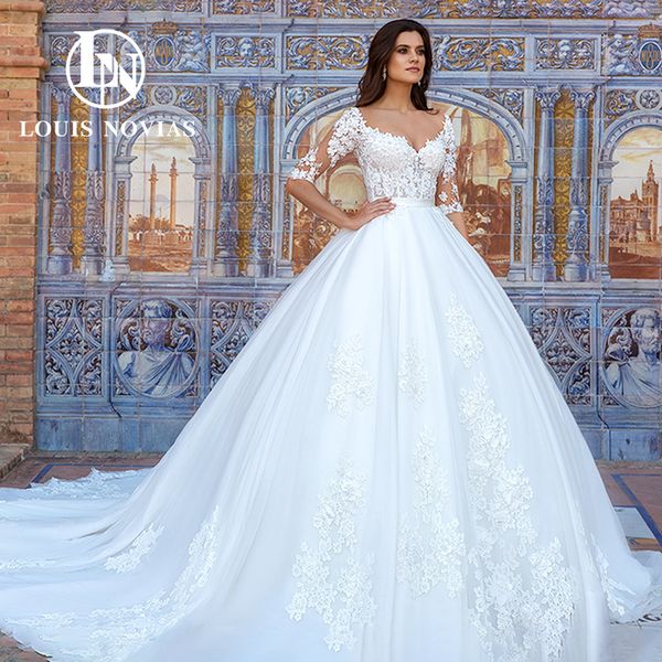 

ball gown princess wedding dress 2023 half sleeved sweetheart embroidery beads lace wedding dress for bride vestidos de novia, White