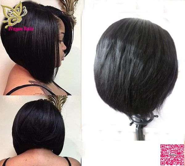 

short bob lace front human hair wigs middle parting peruvian human hair full lace wigs silky straight for black women5349690, Black;brown