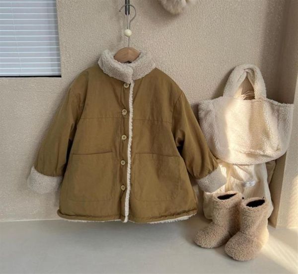 

winter new children039s wear plush long cape girls039 thickened wool coat cotton jacket262y6370822, Blue;gray