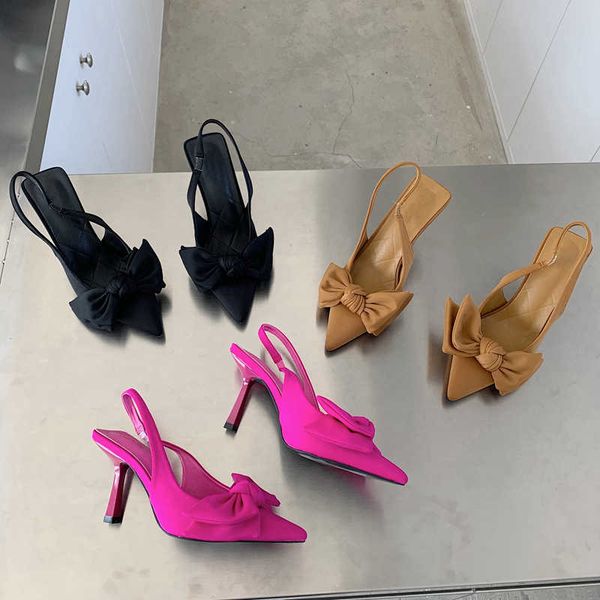 

nxy sandals summer brand women slingback shoes fashion bow-knot pointed toe slip on ladies elegant dress pumps 230511, Black