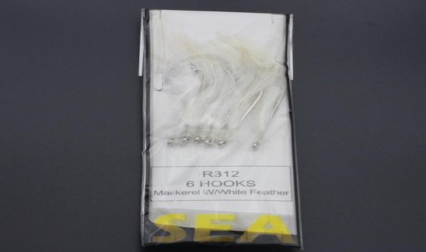 

rompin 6 hooks mackerel trace white feathers sea boat fishing lures string hook rig fishing lures tackle4066628