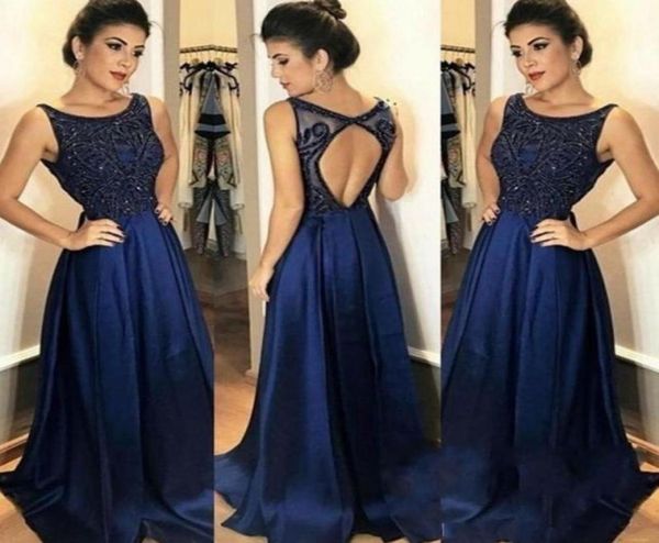 

graduation dresses a line dark navy beading evening dresses scoop neck pleats backless sweep train evening prom dress party g1561460, Blue;red