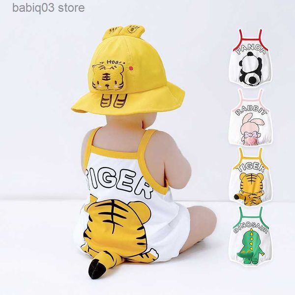 

rompers kawaii summer baby clothes bodysuit boy girl infant cartoon abbit panda dinosaur sleeveless newborn romper onesie baby jumpsuits t23, Blue