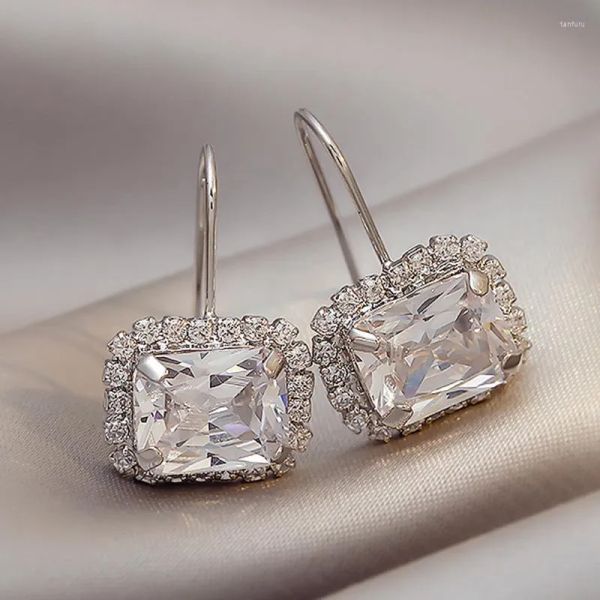 

dangle earrings luxury bridal wedding hook simple elegant design brilliant cz aesthetic fashion jewelry for women, Golden