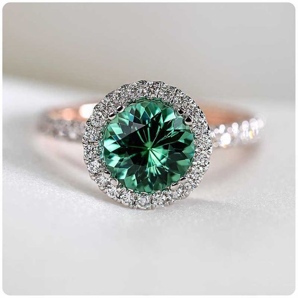 

band rings huitan two tone blue/green cz rings for women luxury engagement wedding bands accessory elegant lady's ring party trendy jew, Silver