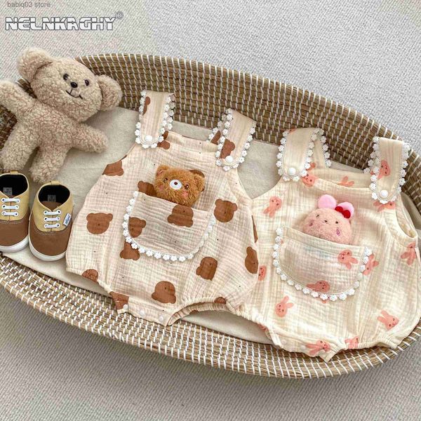 

rompers new in newborn princess summer sling print 3d bear doll outwear infant kids pure cotton jumpsuits toddler baby girls bodysuits t2305, Blue