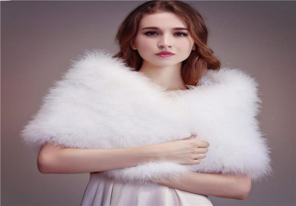 

ostrich feather bridal shawl fur wraps marriage shrug coat bride winter wedding party boleros jacket cloak cape6689572, White