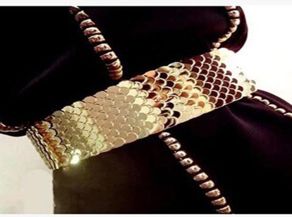 

elastic black belt women gold belt metal fish skin scales decorated belts stretch waistband punk patchwork female dress girdle5896207, Black;brown