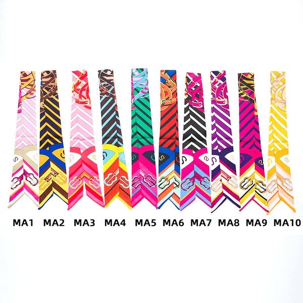 

new stripe print long tie small scarf headband bag handle binding ribbon double-sided printing decoration braided hair ribbon, Blue;gray