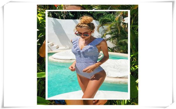 

designer bikini v neck striped swimsuit high waist swimwear retro striped swimsuit one piece ruffled push padded high waist swimw6845331