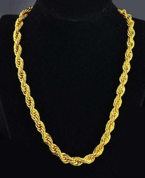 

hip hop 24 inches mens solid rope chain necklace 18k yellow gold filled statement knot jewelry gift 7mm wide211w4676947, Silver
