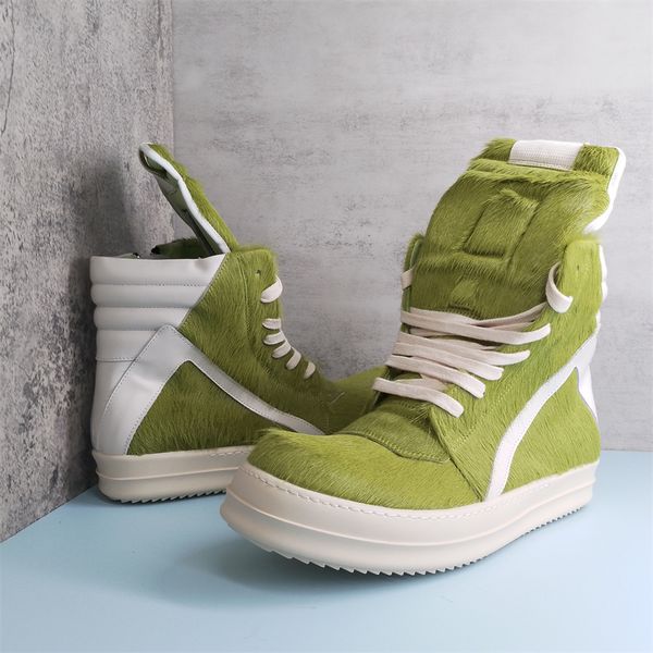 

green horse fur boots for women genuine leather ladies ankle boots fashion designer shoes d50, Black