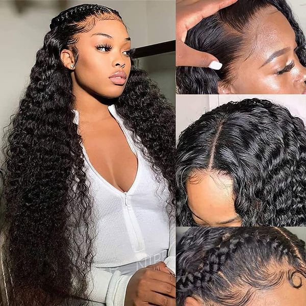 

hd lace deep wave frontal wig human hair 13x4 180% density transparent lace front wigs deep curly lace closure human hair wig, Black;brown