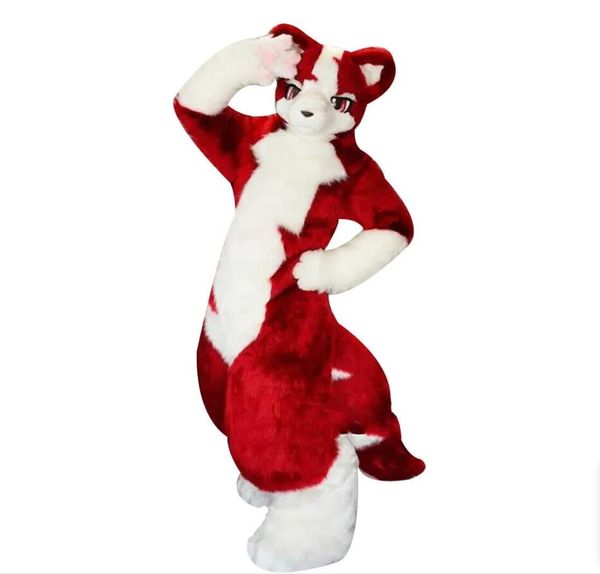 

2023 brande new mascot costume new long fur husky dog fox fursuit furry mascot costume suit fancy dress, Red;yellow