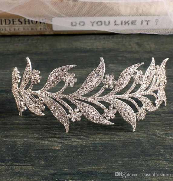 

ins leaf rhinestones crowns for wedding bride for bridal hair accessories queen girls party wedding accessories jewelry crown 1011947, Silver