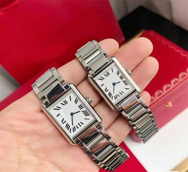 

quartz lady watch high end tank luxury watches plate rose gold solid color square dial 2 needles montre femme waterproof men aaa watch autom, Slivery;brown