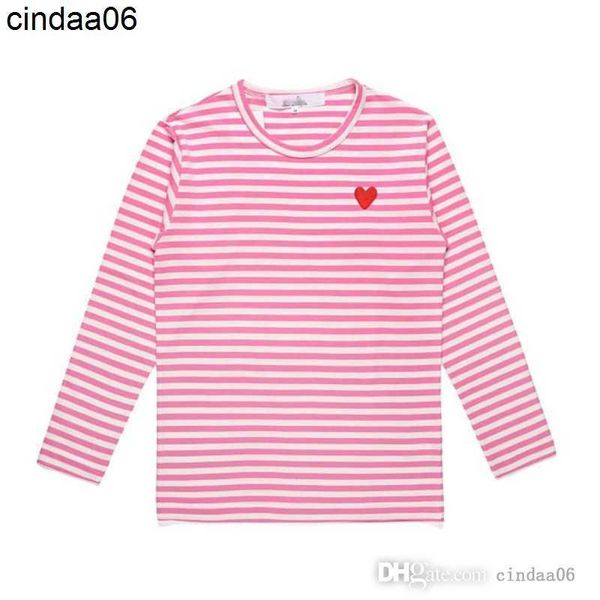 

fashion brand heart t-shirt peach heart long sleeve round neck cotton designer men's and women's lovers black stripe red tee, White