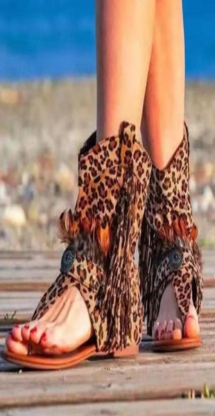 

retro lady summer leopard flip flop sandals fringe fashion casual beach sandals women flat casual shoes woman drop9839051, Black