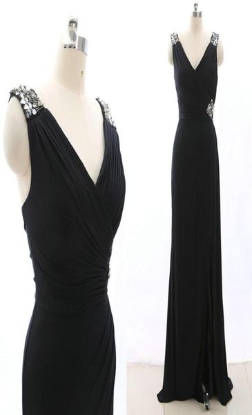 

vneck pleats peplum formal dresses evening 2022 rhinestone beaded chiffon side split prom dress long special occasion dress for w2515960, Black;red
