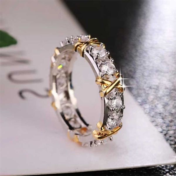 

band rings handmade silver plated zircon cross x hoop rings for woman luxury engagement wedding band women's ring finger party jewelry