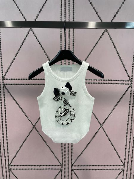 

2023 women's tanks women's knits fashion summer women's flower pearl ladies knit sweaters vest women o-neck sleeveless 2 colo, White