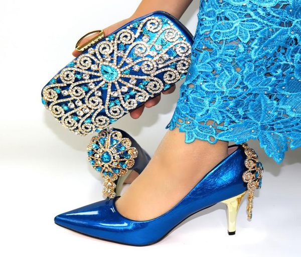 

blue color italian woman high heels sandals and matching bag set for party african shoes to match dress3041728, Black