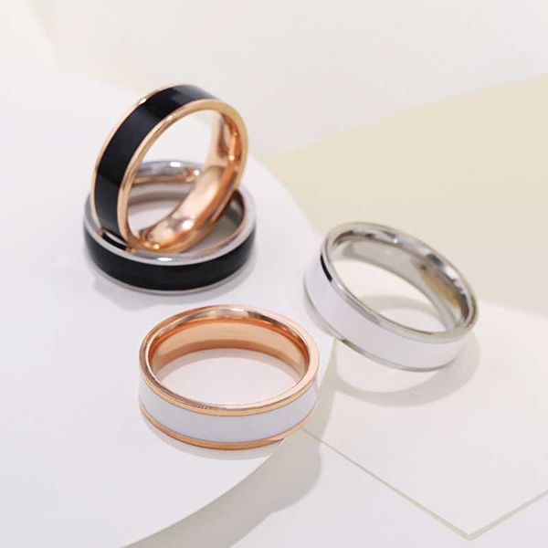 

band rings 6mm women simple enamel rings for women gold silver color stainless steel ring for men jewelry for party gift wc034 aa230529