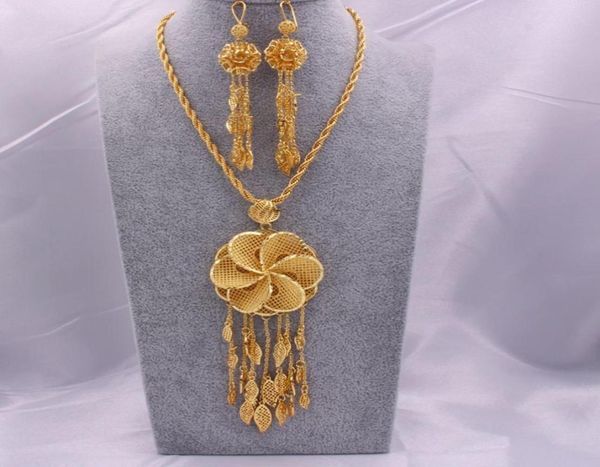 

dubai 18k gold color jewelry sets for women indian ethiopia necklace pendant earrings set africa saudi arabia wedding party gift9559622, Silver
