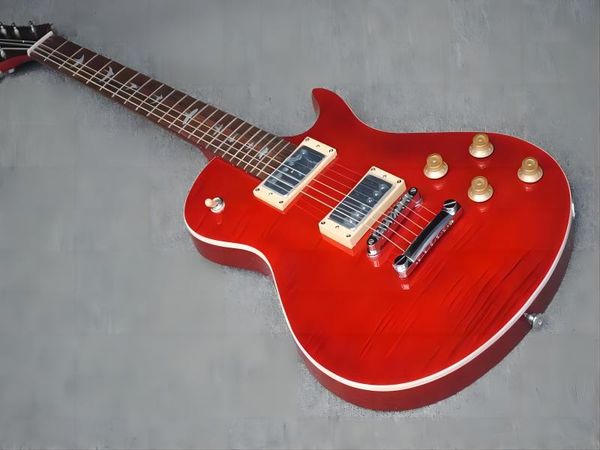 

custom paul reed trans red sc-58 singlecut flame maple electric guitar white pearl birds inlay, wrap around tailpiece, chrome hardware