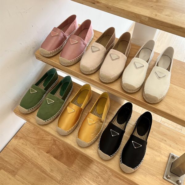 

designer slippers triangle ribbon sandals raffia straw rope cord espadrilles women thick bottom loafers slip on mules lady fisherman canvas, Black