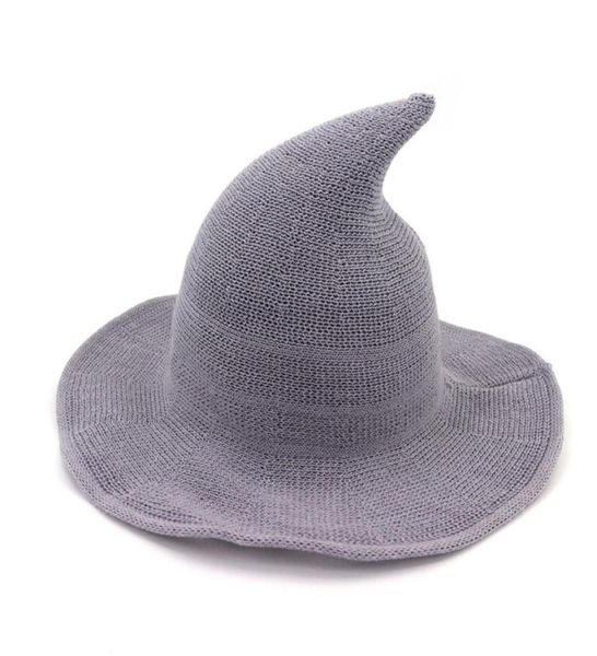 

cotton knitted witch hat cap casual wide brim bucket hats women funny folding magic wizard hat solid color chapeau for female8133230, Blue;gray