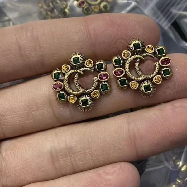 

real p women designer stud earrings luxury style colorful diamonds engagement earring, Golden;silver