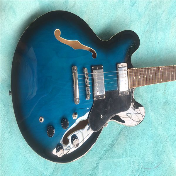 

blue hollow electric guitar with superior performance,ing