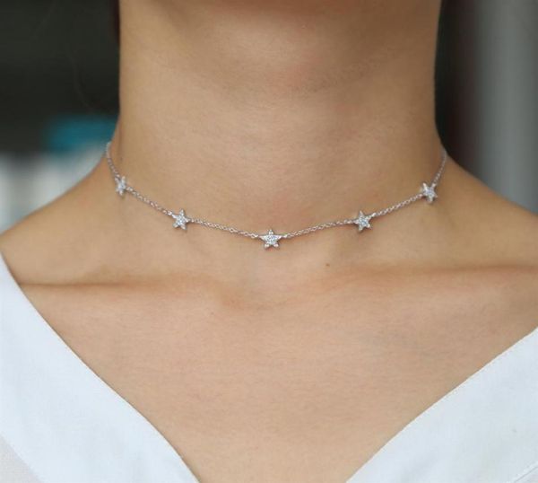 

trendy sweet stars chocker necklaces thin chain link dainty stars boho women collar jewelry 925 silver lady collier femme bijoux326423484