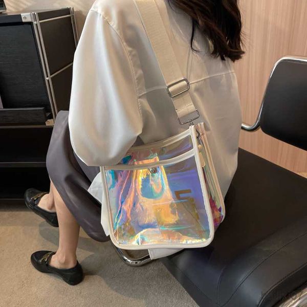 

other bags 2023 new women's laser bag design transparent waterproof crossbody bag summer fashion beach seaside shoulder bag main, Black;red