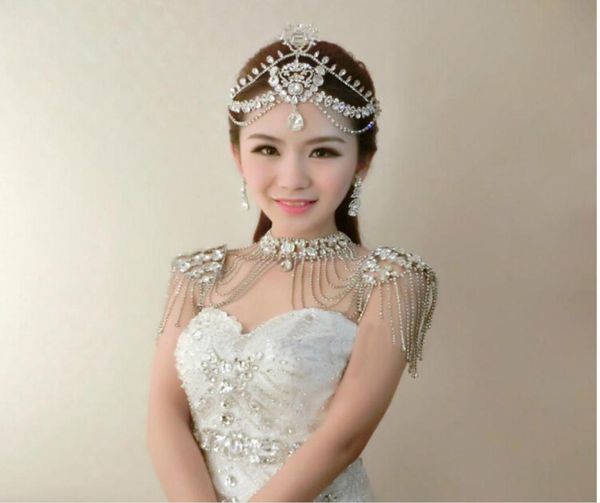 

new 2019 bohemain white and red wedding bridal jewelry necklace shoulder decoration lace flower rhinestone crystal2221519