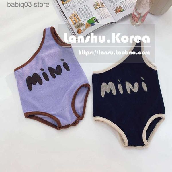 

rompers newborn jumpsuit clothes summer letter print off-the-shoulder cute baby girls romper children's sleeveless beach vacation rompe, Blue