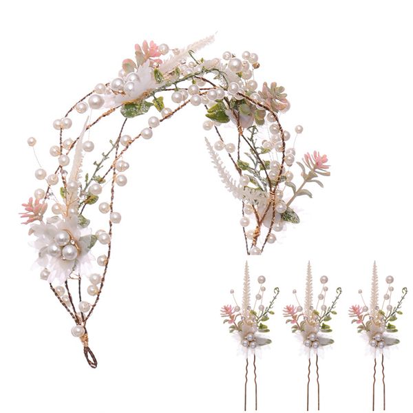 

hair hoop garland hairpin bride bridesmaid headdress wedding party dress accessories floral pearl net yarn design birthday women's gift, Silver