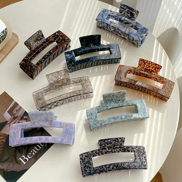 

retro 13cm clamps marble hair claw hair accessories fashion rectangle hollow acetate ponytail clip for women girls, Slivery;golden