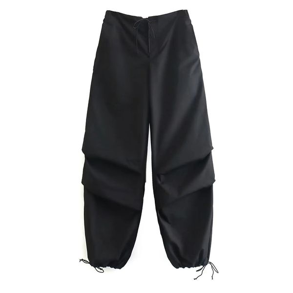 

women's pants women fashion parachute cargo pants vintage jogging trousers high elastic waist female, Black;white