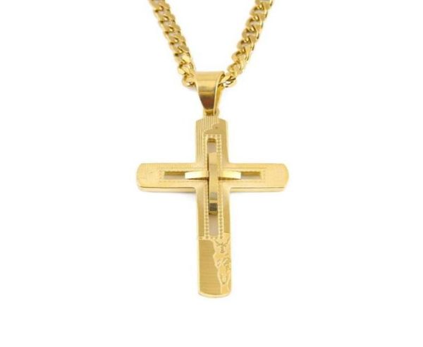 

new men stainless steel hollowed out crossing pendant necklace jewelry gold plated pendant necklace for gift83316449293169, Silver