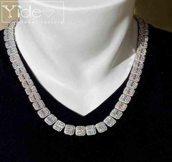 

men039s baguette tennis cuban chain bling diamond choker icy necklace36632259798437, Silver